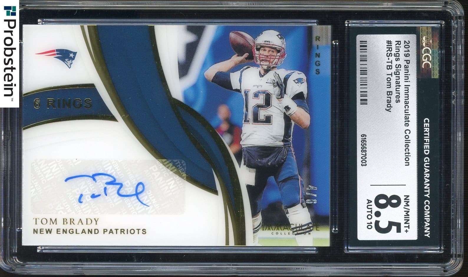 2019 Panini Immaculate 6 Rings #IRS-TB Tom Brady Patriots 4/6 CGC 8.5 w/ 10 AUTO
