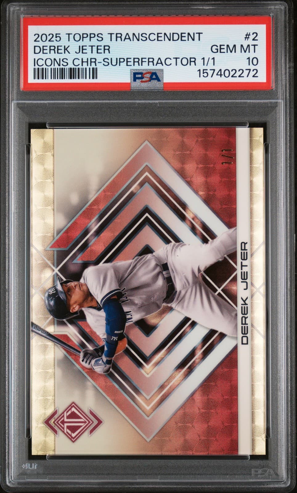 2025 TOPPS TRANSCENDENT ICONS CHROME SUPERFRACTOR #2 DEREK JETER 1/1 PSA 10