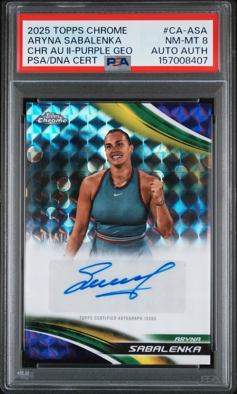 2025 TOPPS CHROME TENNIS PURPLE AUTO ARYNA SABALENKA 1/10 PSA 8 AUTO AUTHENTIC