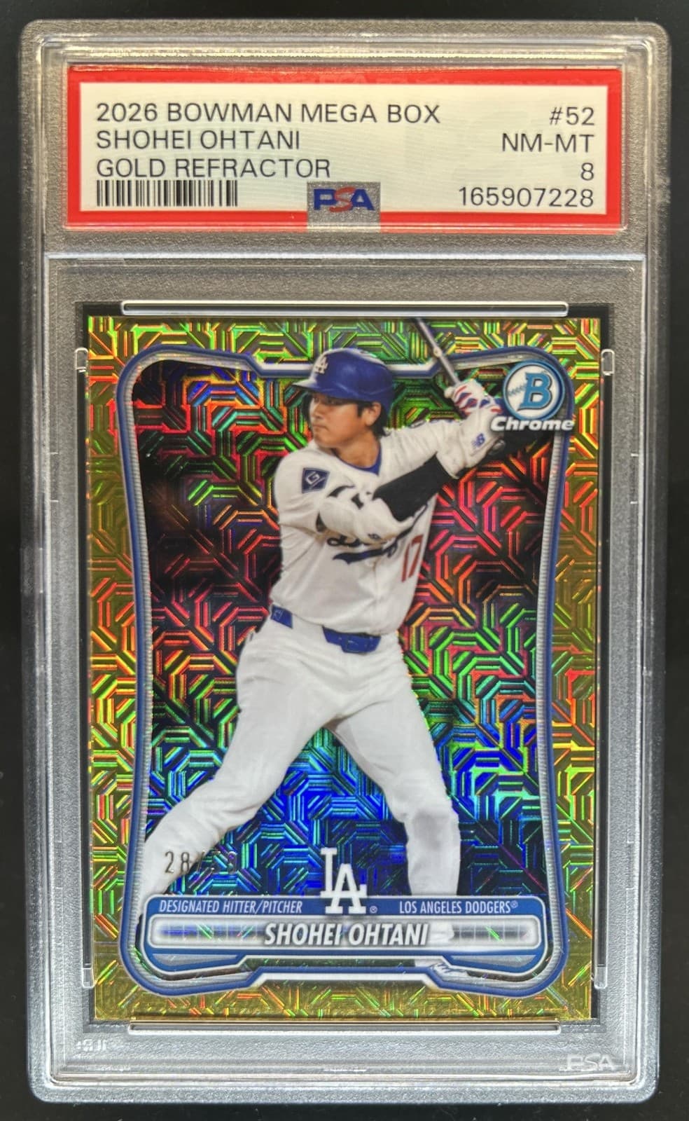 2026 Bowman Mega Box Shohei Ohtani Chrome Gold Mojo Refractor #/50 Dodgers PSA 8