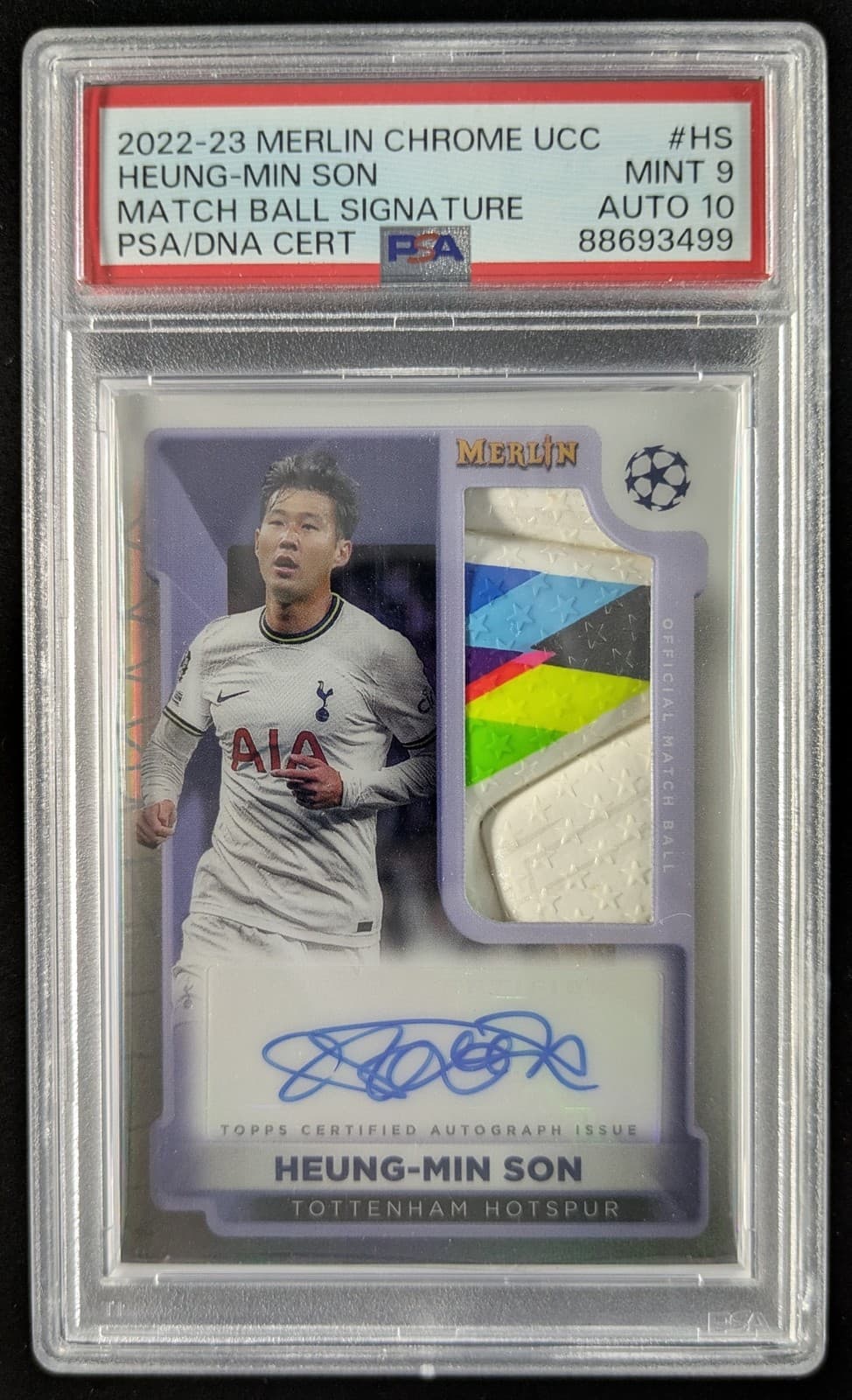 2022-23 Topps Merlin Chrome UEFA HEUNG-MIN SON Patch Auto #MBS-HS PSA 9