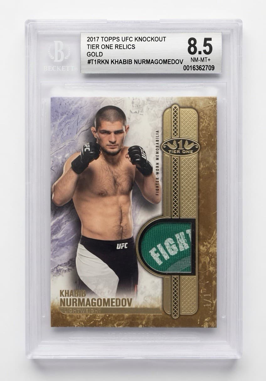 1/1 Khabib Nurmagomedov oz 2017 Topps UFC Knockout Tier One Relics GOLD BGS 8.5