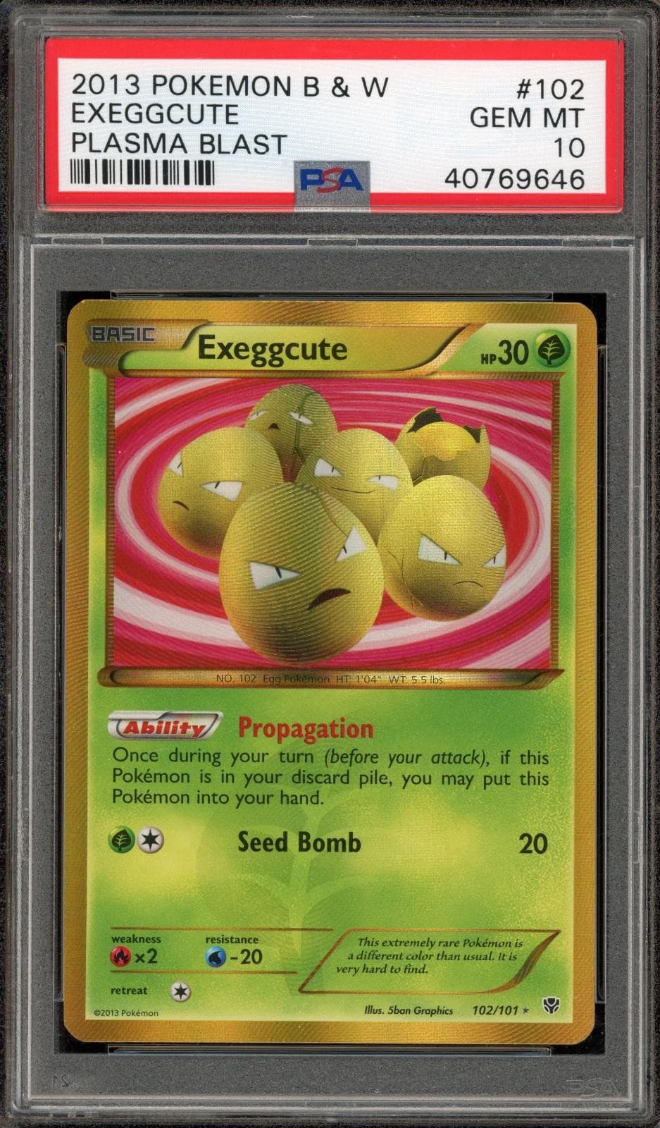 Pokemon Exeggcute Plasma Blast Secret Rare 102/101 PSA 10