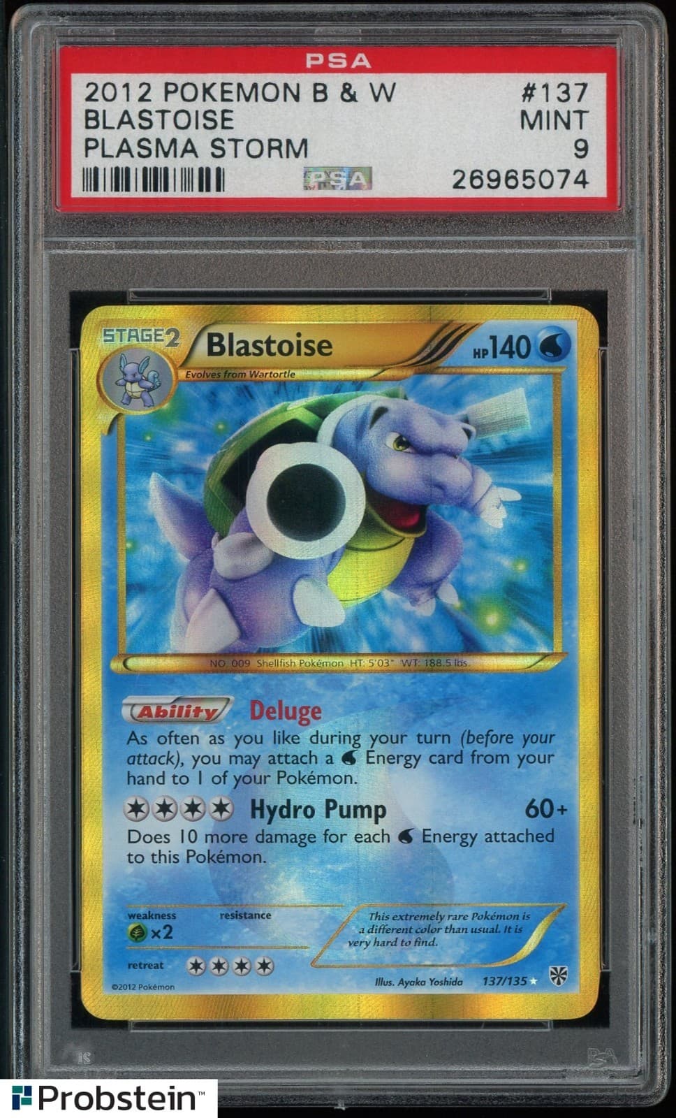 2012 Pokemon B & W Plasma Storm #137 Blastoise Holo Secret Rare PSA 9 MINT