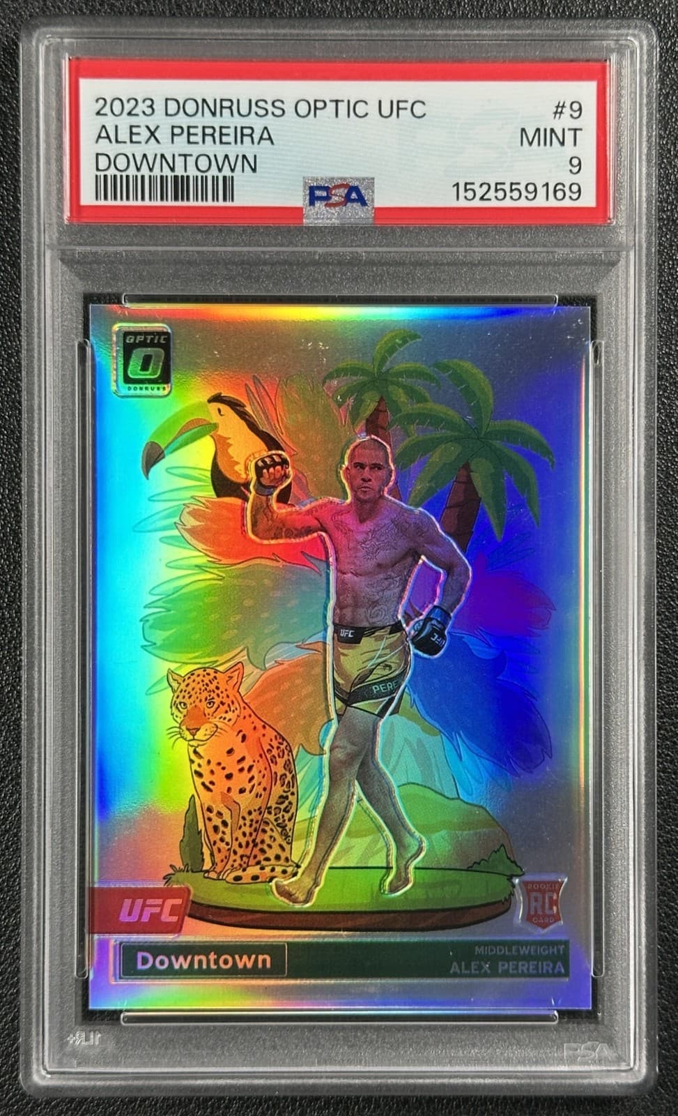 ALEX PEREIRA PSA 9 2023 PANINI DONRUSS OPTIC UFC #9 ROOKIE DOWNTOWN PRIZM SSP RC
