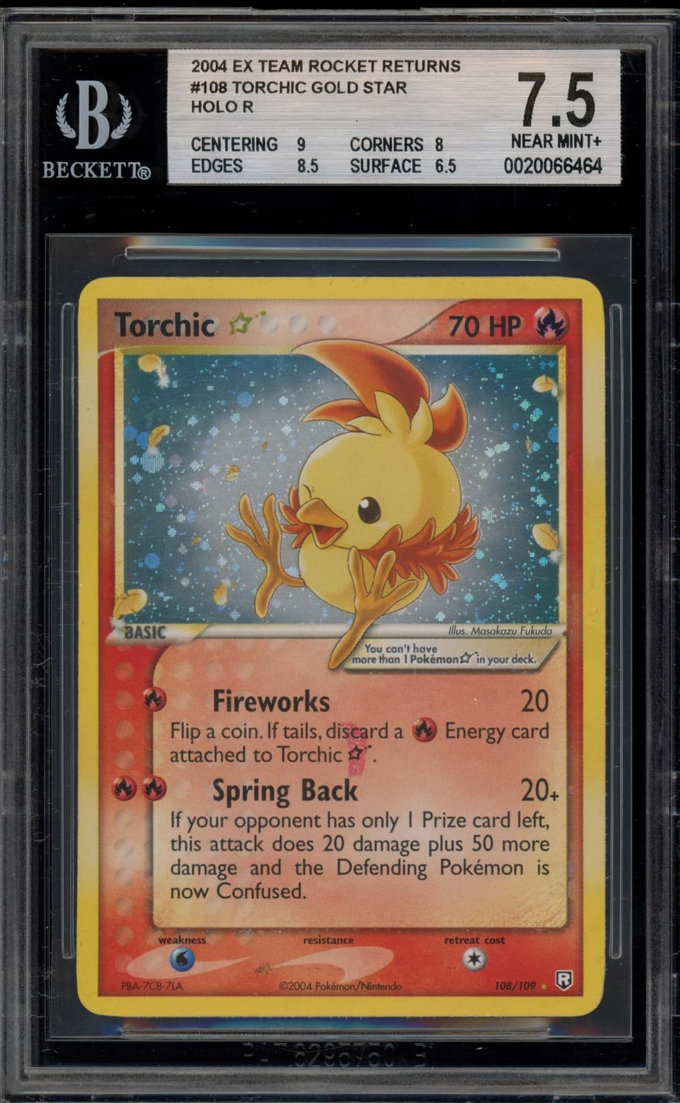 Pokemon Torchic Gold Star EX Team Rocket Returns "RED SCRATCH ERROR" 108 BGS 7.5