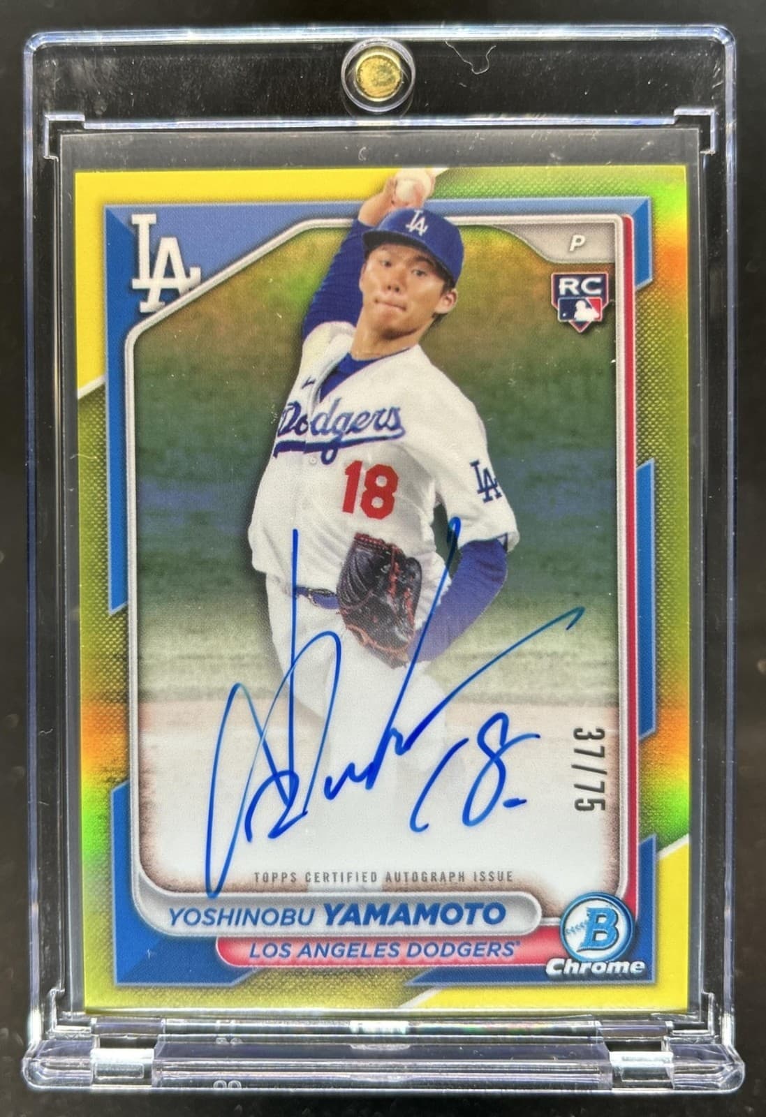 2024 Bowman Yoshinobu Yamamoto Chrome Rookie Auto RC Yellow Refractor #/75