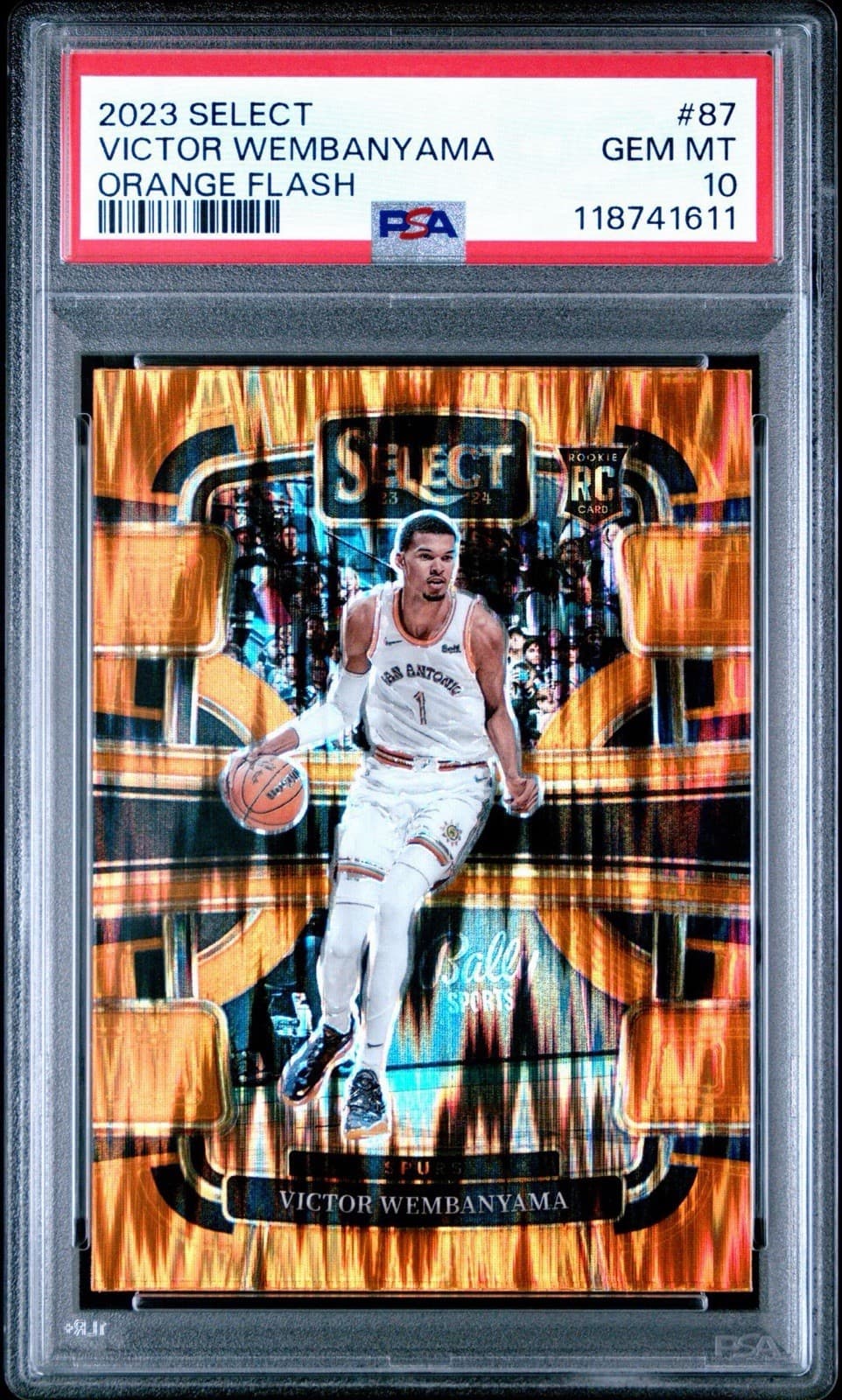 2023-24 Panini Select -  Victor Wembanyama #87 Orange Flash Prizm (RC) PSA 10