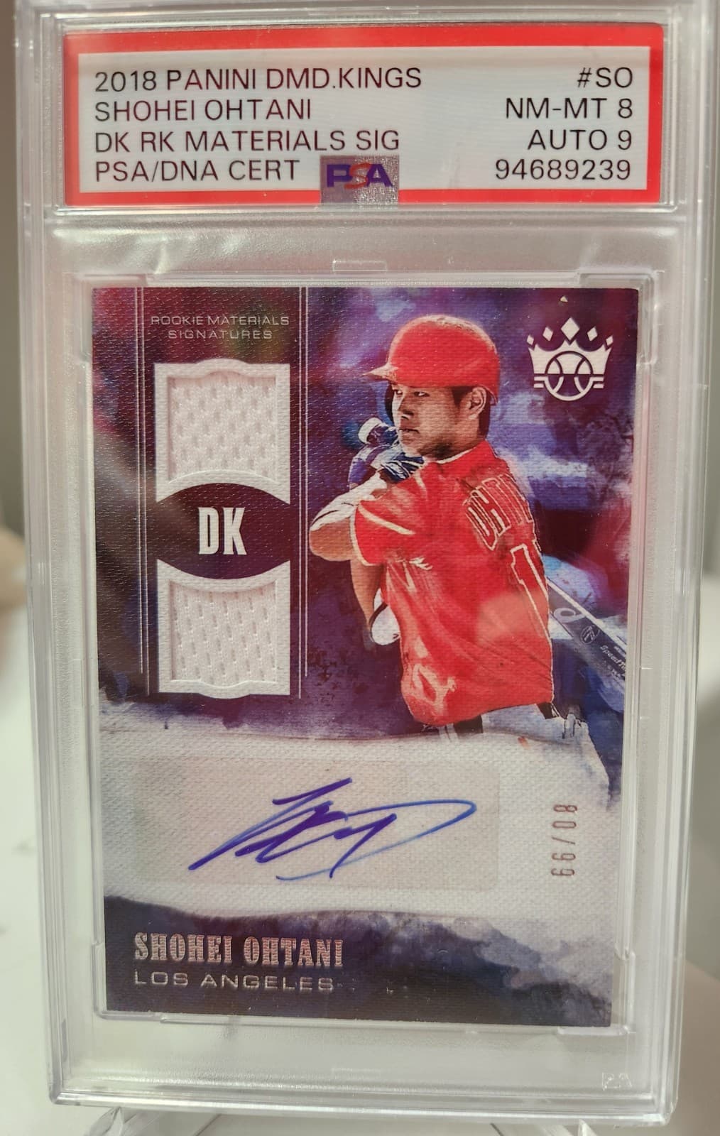 2018 Panini Dmd Kings Shohei Ohtani #SO Rookie Materials Signature  80/99  PSA 8