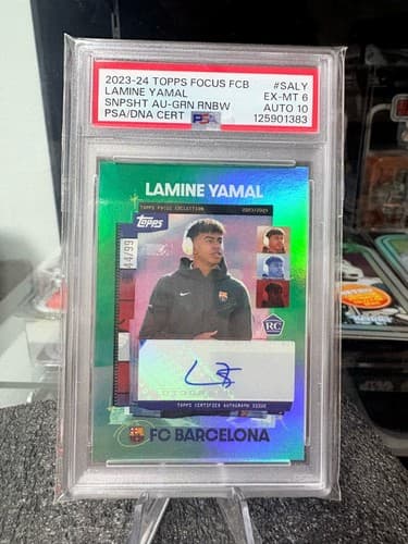 2023-24 Topps Focus FCB Lamine Yamal Snapshot Au-Green RNB #SALY Auto /99 PSA 6