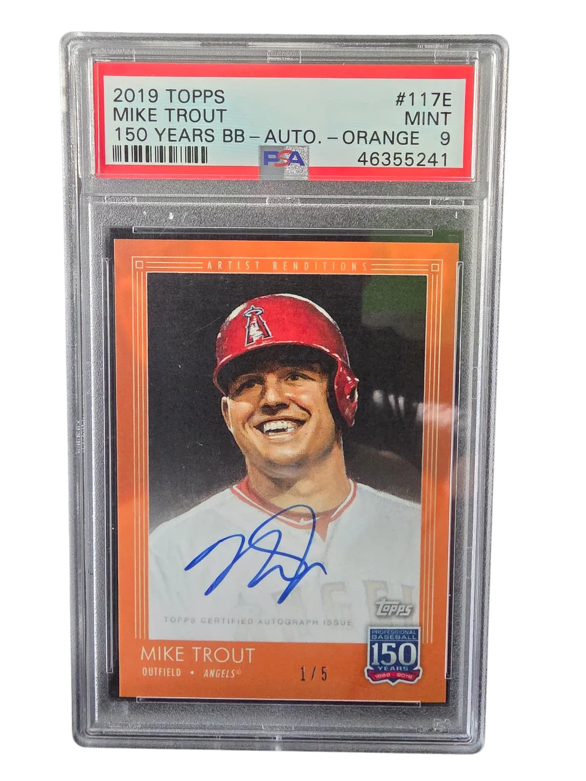 2019 Topps 150 Years Of Baseball Mike Trout #117E BB Autograph Orange PSA 9