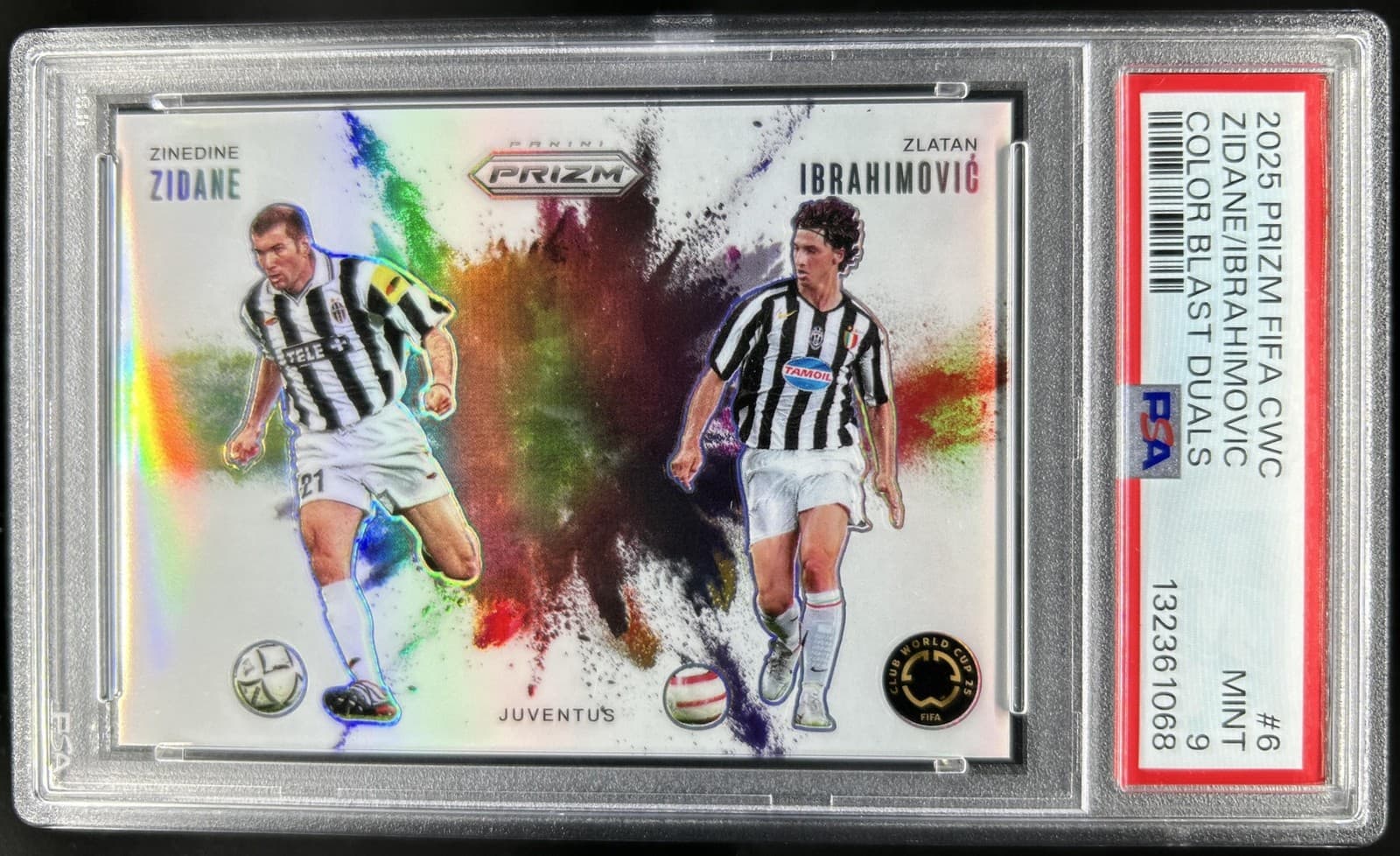 2025 Prizm World Cup Zinedine Zidane Zlatan Ibrahimovic Color Blast SP #6 PSA 9