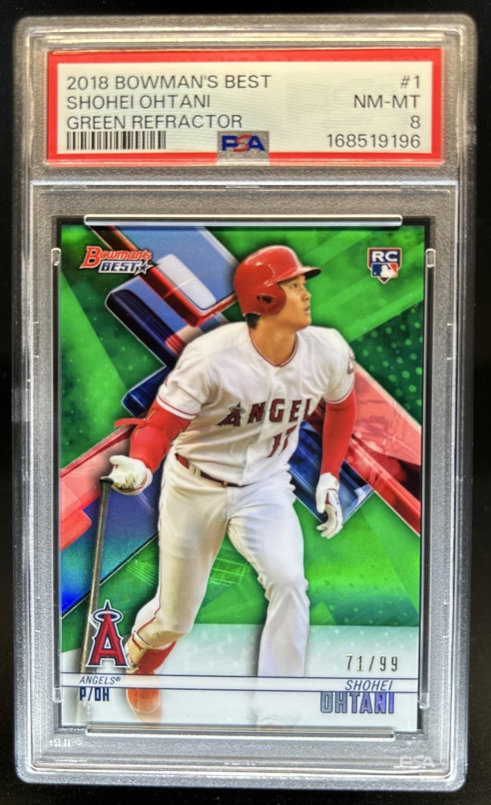 2018 Bowman's Best Shohei Ohtani RC Green Refractor Rookie #/99 Angels PSA 8