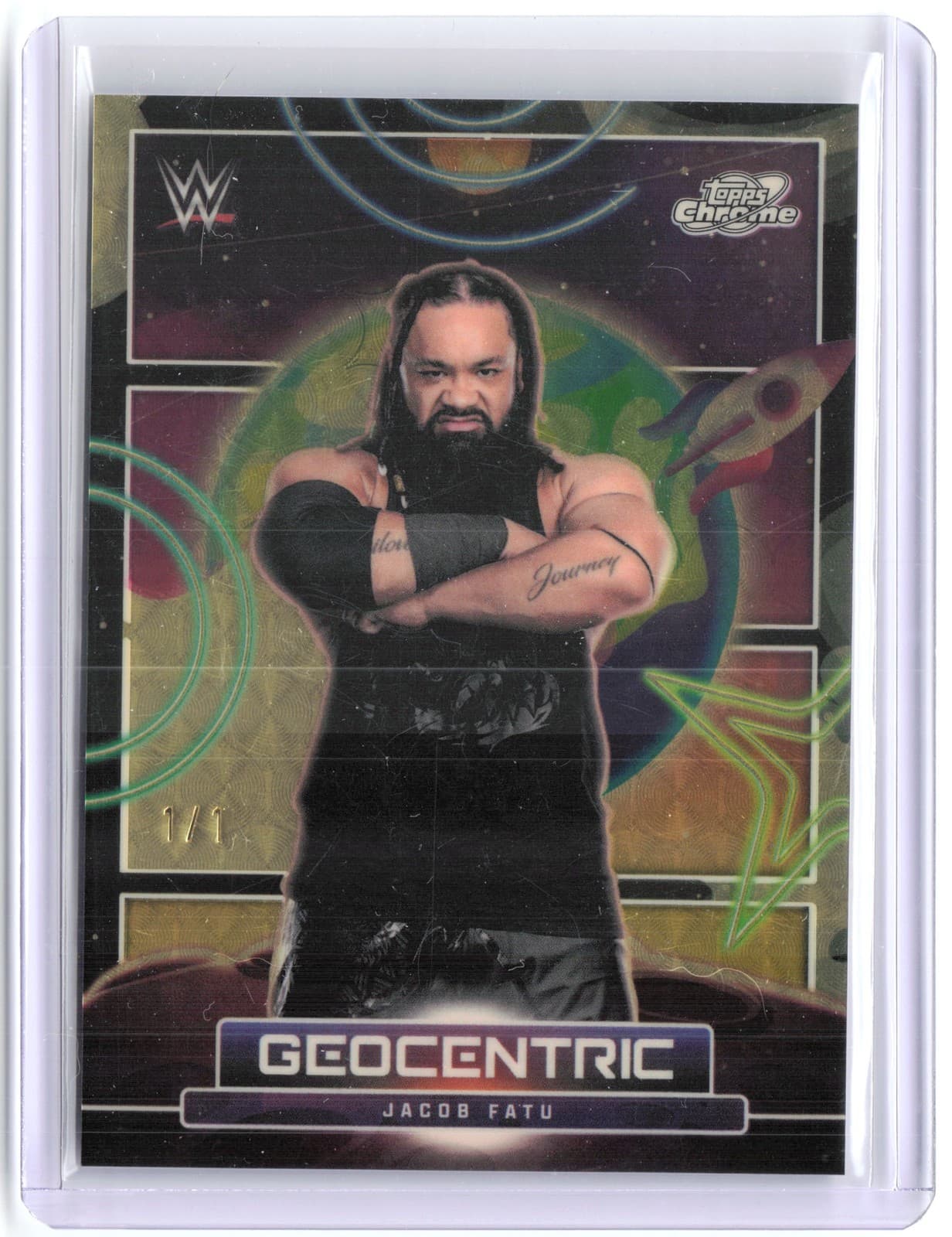 2026 Topps Chrome Cosmic WWE #GC-18 SSP Jacob Fatu Geocentric SuperFractor 1/1