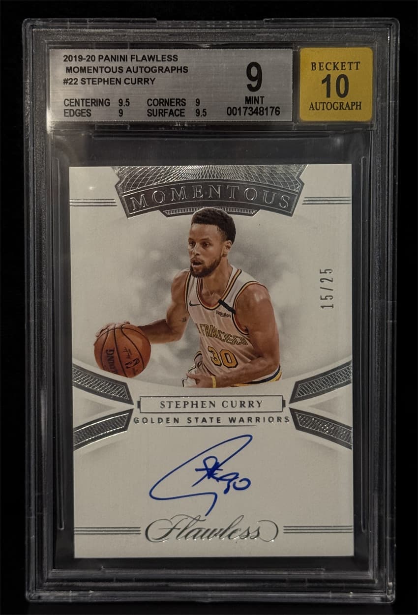 2019-20 Panini Flawless Basketball Stephen Curry Momentous Auto /25 BGS 10