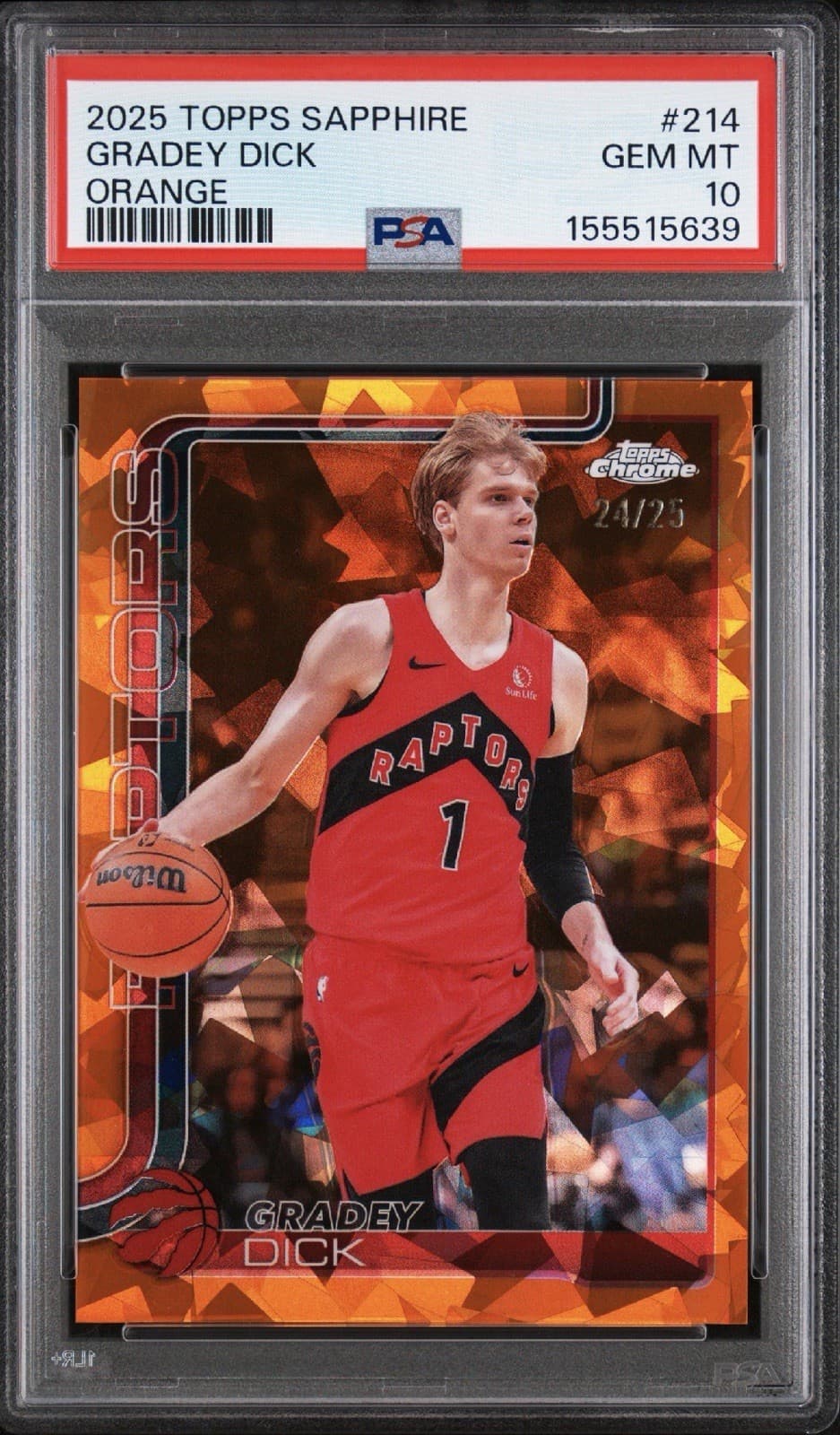 Topps 2025 Sapphire Orange Gradey Dick #214 /25 PSA 10 Toronto Raptors