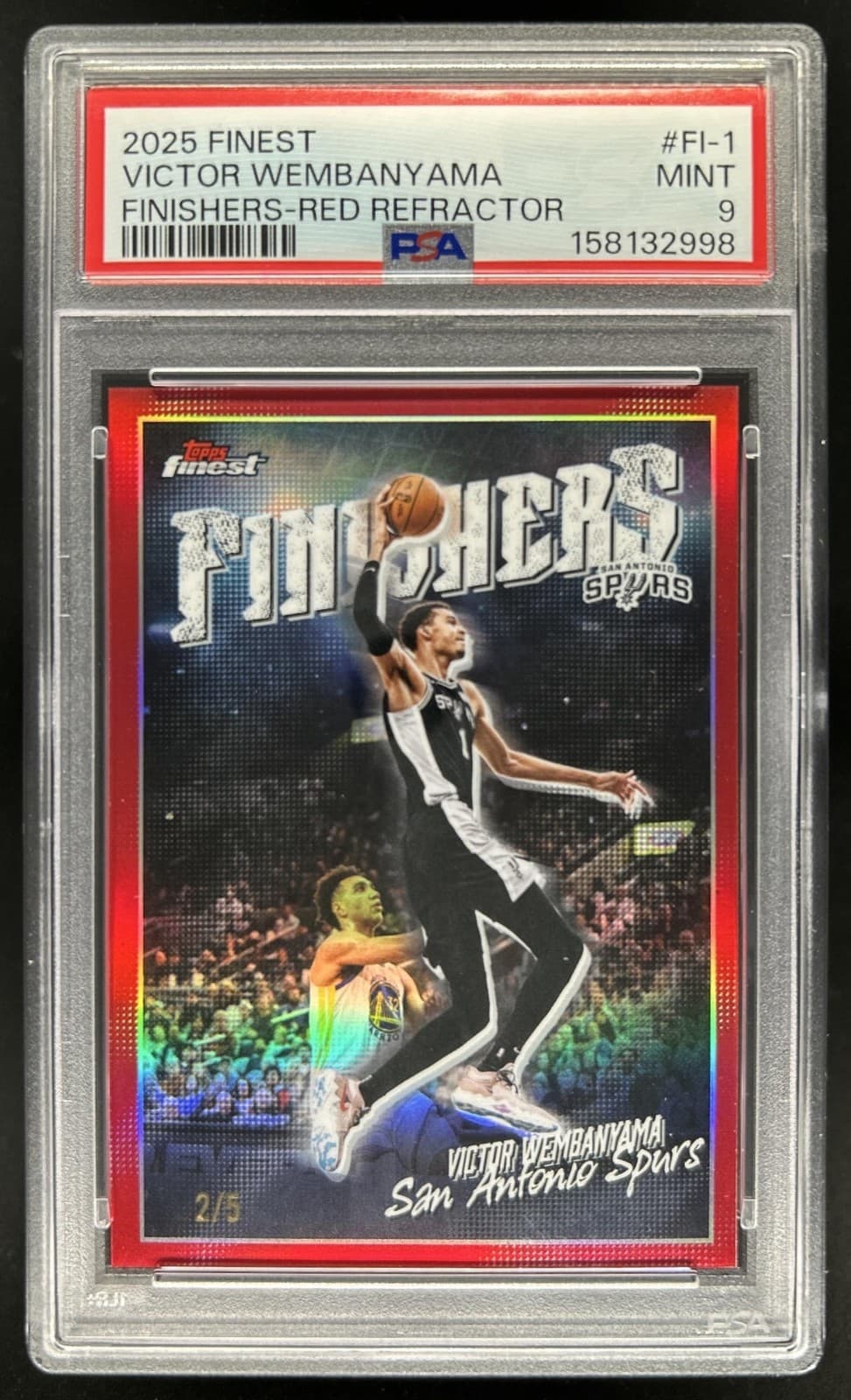 2025-26 Topps Finest Victor Wembanyama Finishers Red Refractor #/5 Spurs PSA 9