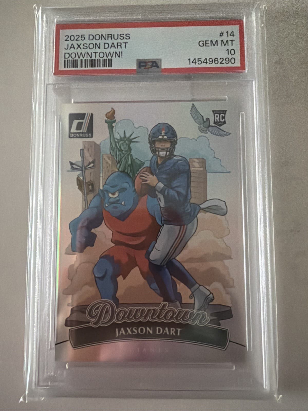 2025 Panini Donruss Jaxson Dart Downtown! SP RC Rookie #14 Giants PSA 10