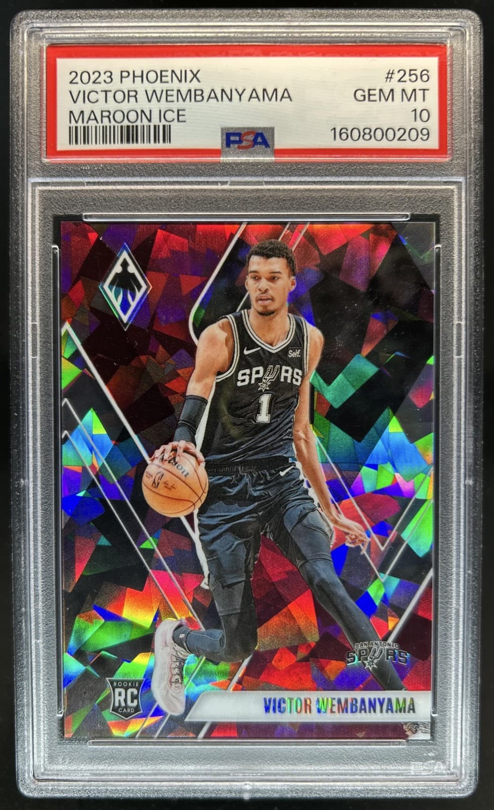 2023-24 Panini Phoenix Victor Wembanyama Maroon Ice RC #/275 Spurs PSA 10