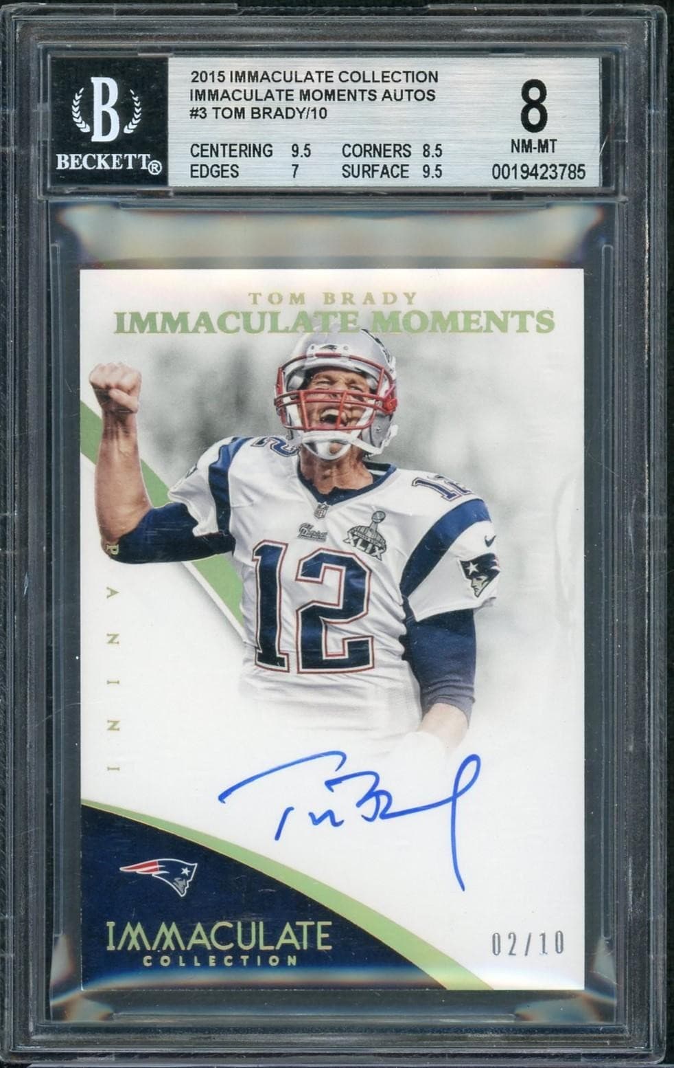 2015 Panini Immaculate Moments Tom Brady Immaculate Moments Auo /10 BGS 8