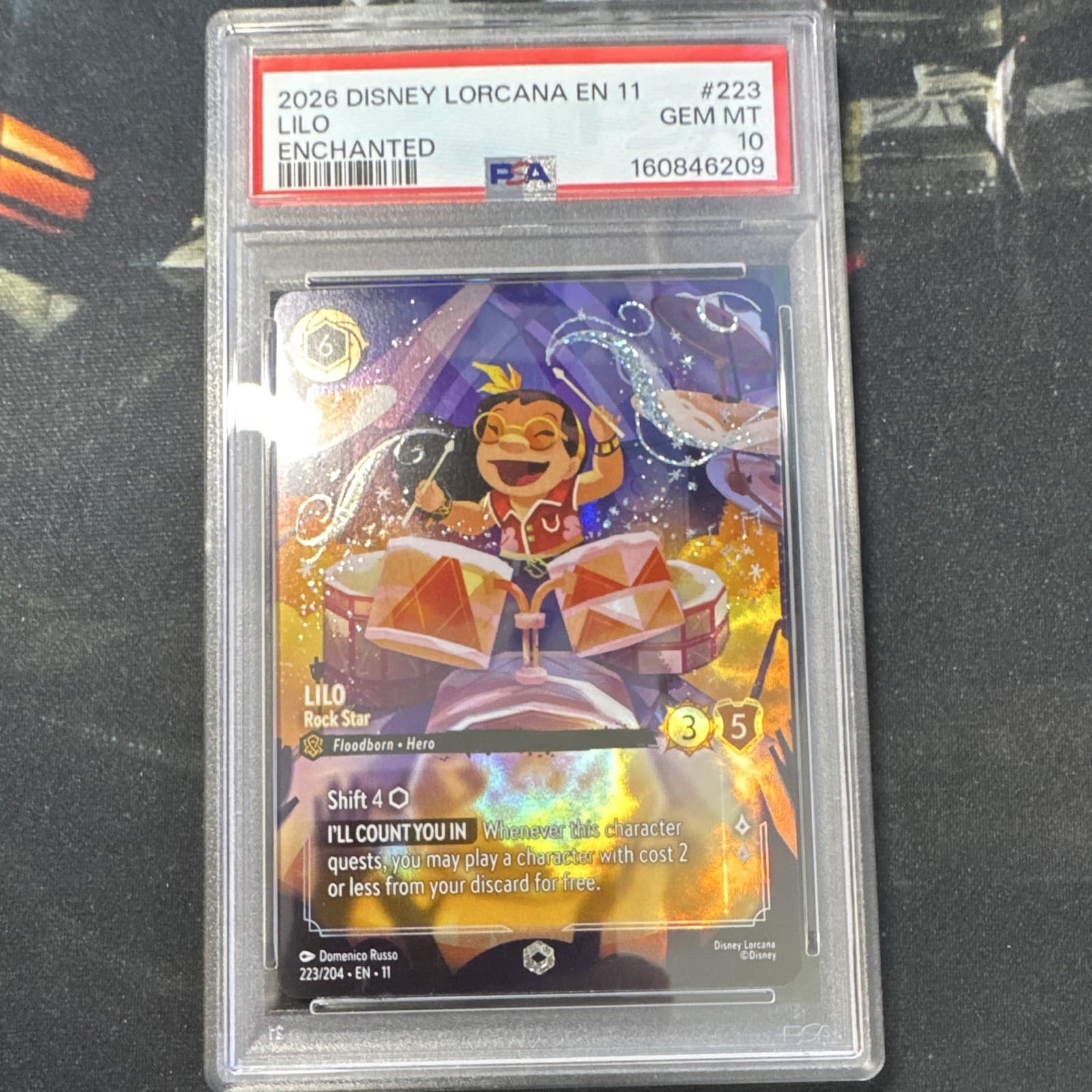 Disney Lorcana Lilo - Rock Star Enchanted Holo Winterspell #223/204 PSA 10