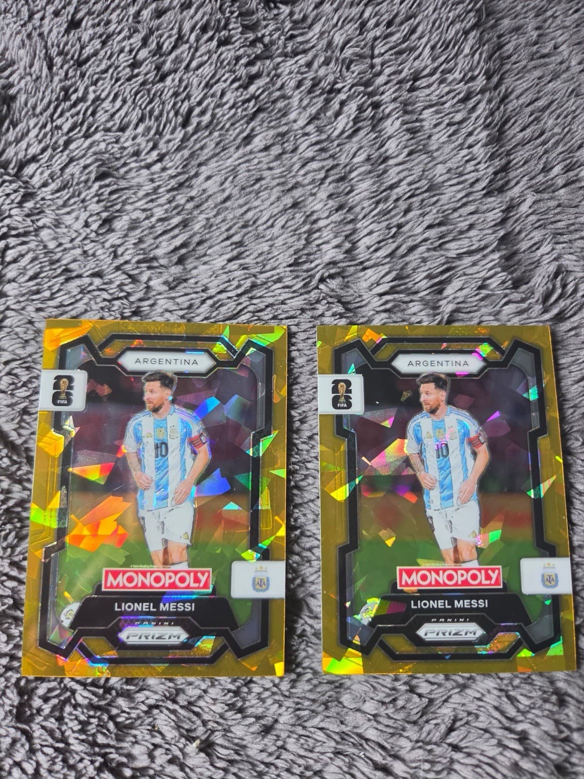 2026 Panini Prizm Monopoly Fifa World Cup Lionel Messi Gold Cracked Ice Lot of 2