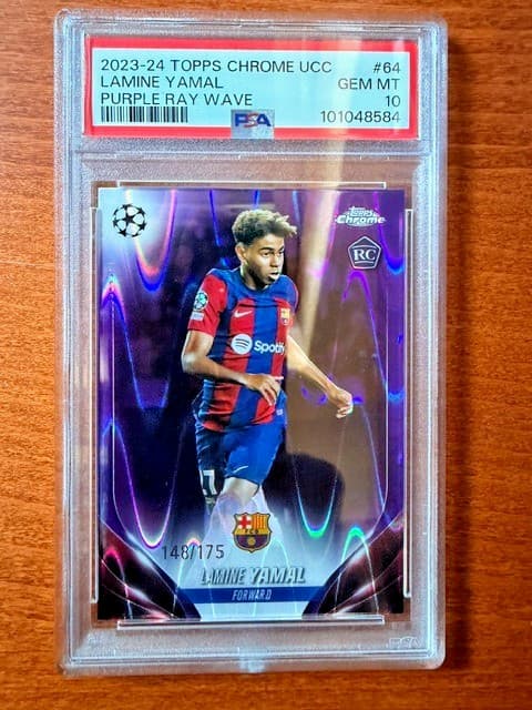 PSA 10 -2023/24 Topps Chrome UCC Lamine Yamal Purple Ray Wave /175 RC Rookie #64