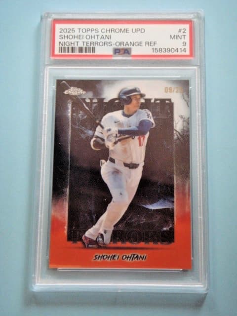 2025 Topps Chrome Update Shohei Ohtani Night Terrors Orange Refractor 9/25 PSA 9