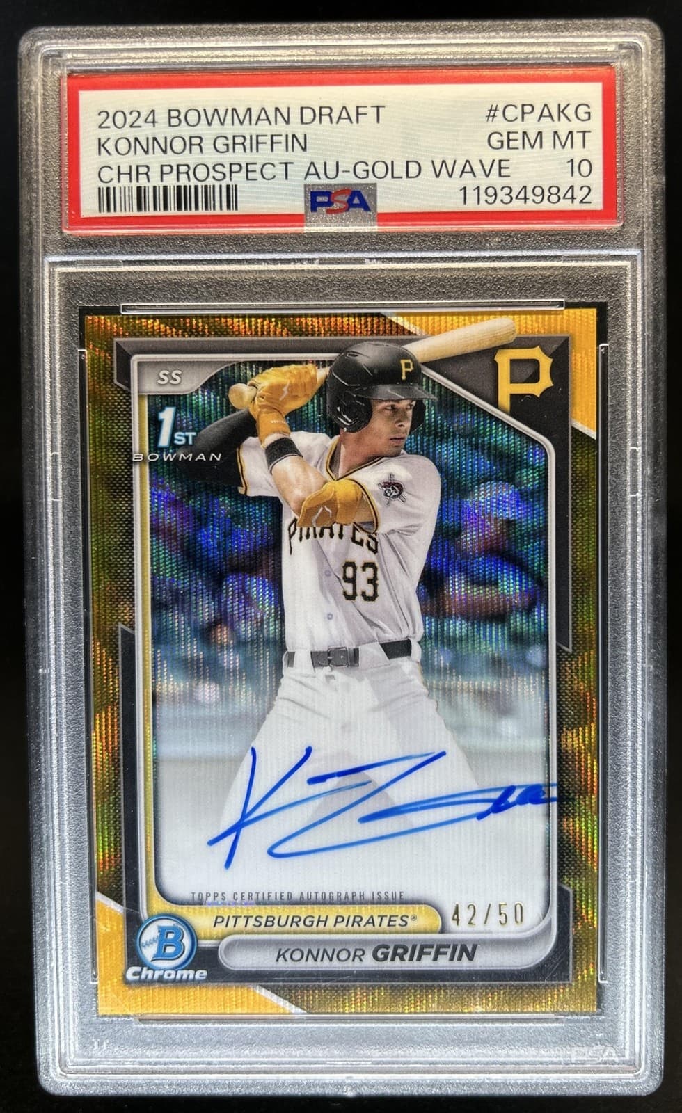 2024 Bowman Draft Konnor Griffin Chrome Auto Gold Wave Refractor 1st #/50 PSA 10