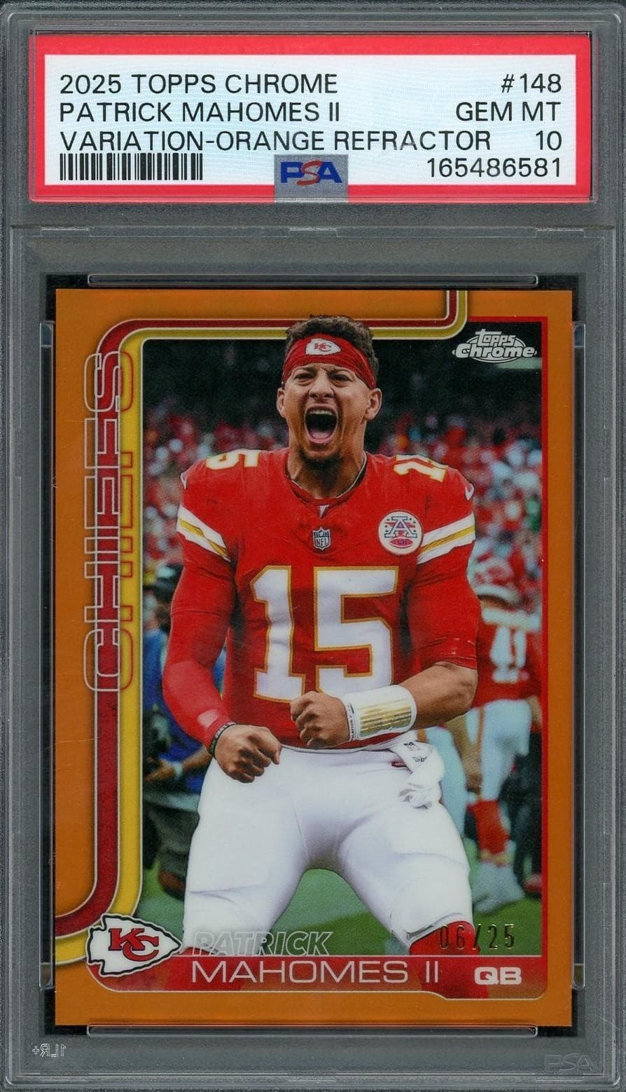 2025 Topps Chrome Patrick Mahomes II Variation Orange Refractor /25 PSA 10