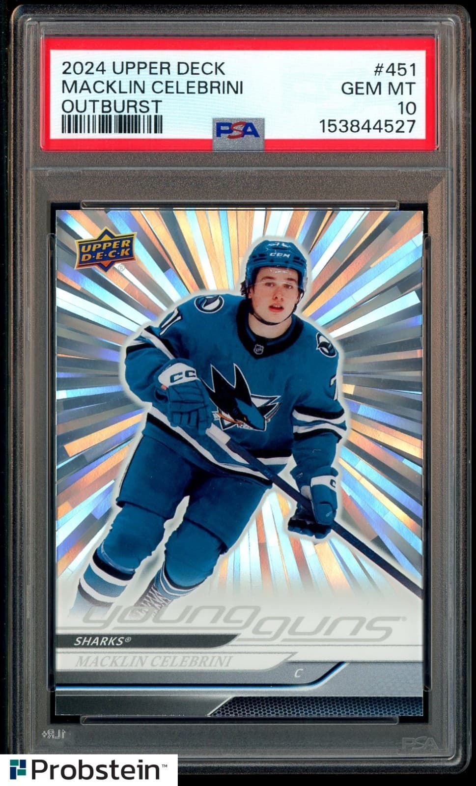 2024 UD Hockey Young Guns Outburst #451 Macklin Celebrini RC Rookie PSA 10