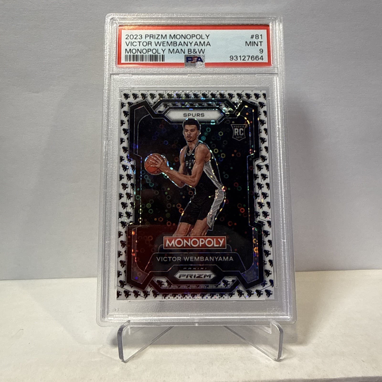 23/24 Panini Prizm Monopoly - Wembanyama #81 Monopoly Man B & W Prizm (RC)