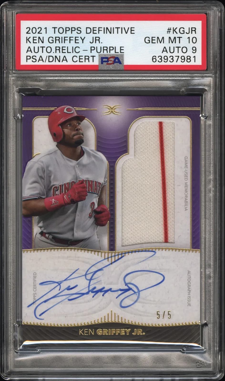 2021 Topps Definitive Auto Ken Griffey JR. #KGJR Auto  Purple 5/5 PSA 10
