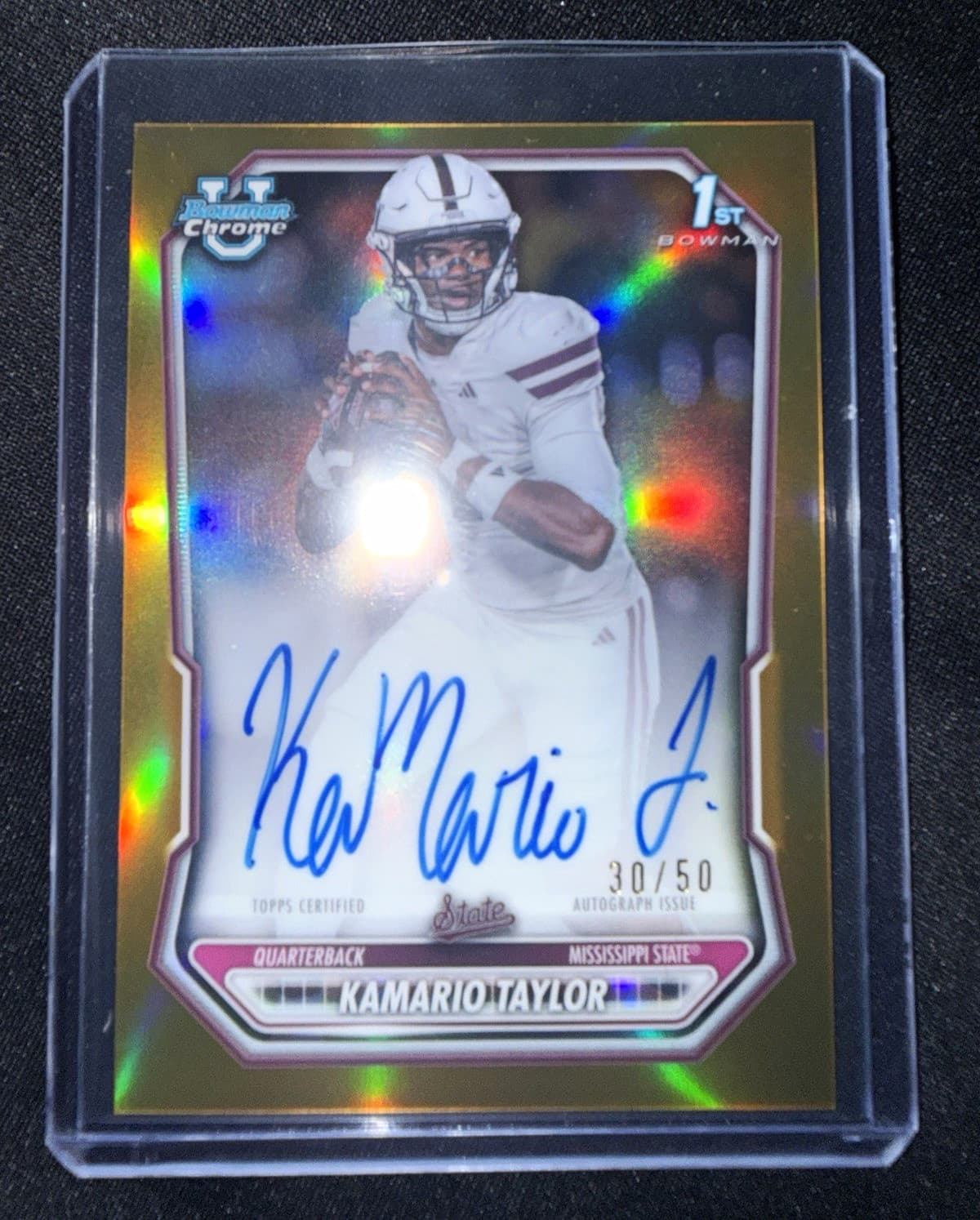 Kamario Taylor 2026 Bowman Chrome Football BCPA-KT Gold Refractor Auto 1st /50