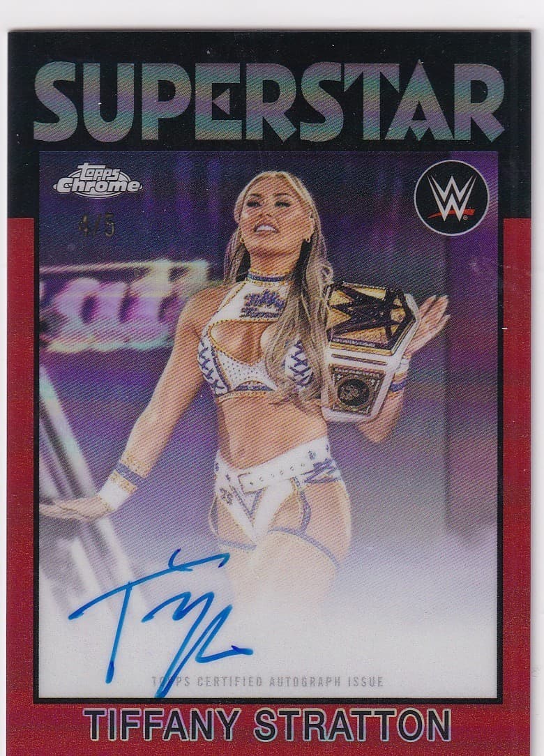 2026 Topps Chrome WWE Tiffany Stratton Rdd Refractor 1986 Topps Auto 4/5 SSP