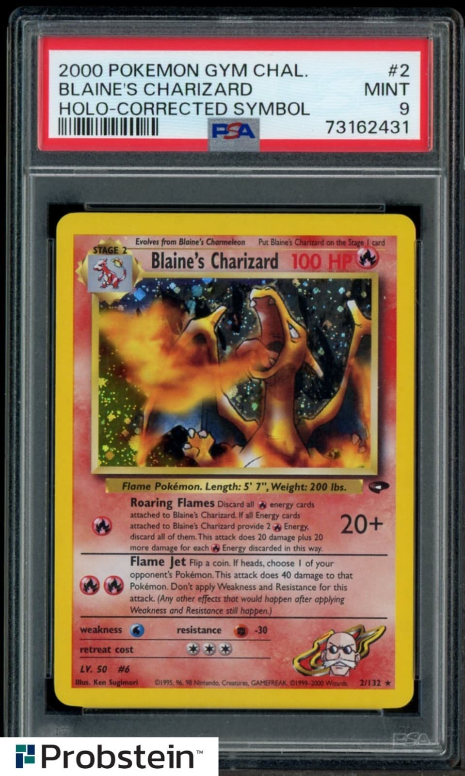 2000 Pokemon Gym Challenge #2 Blaine's Charizard Corrected Symbol  PSA 9