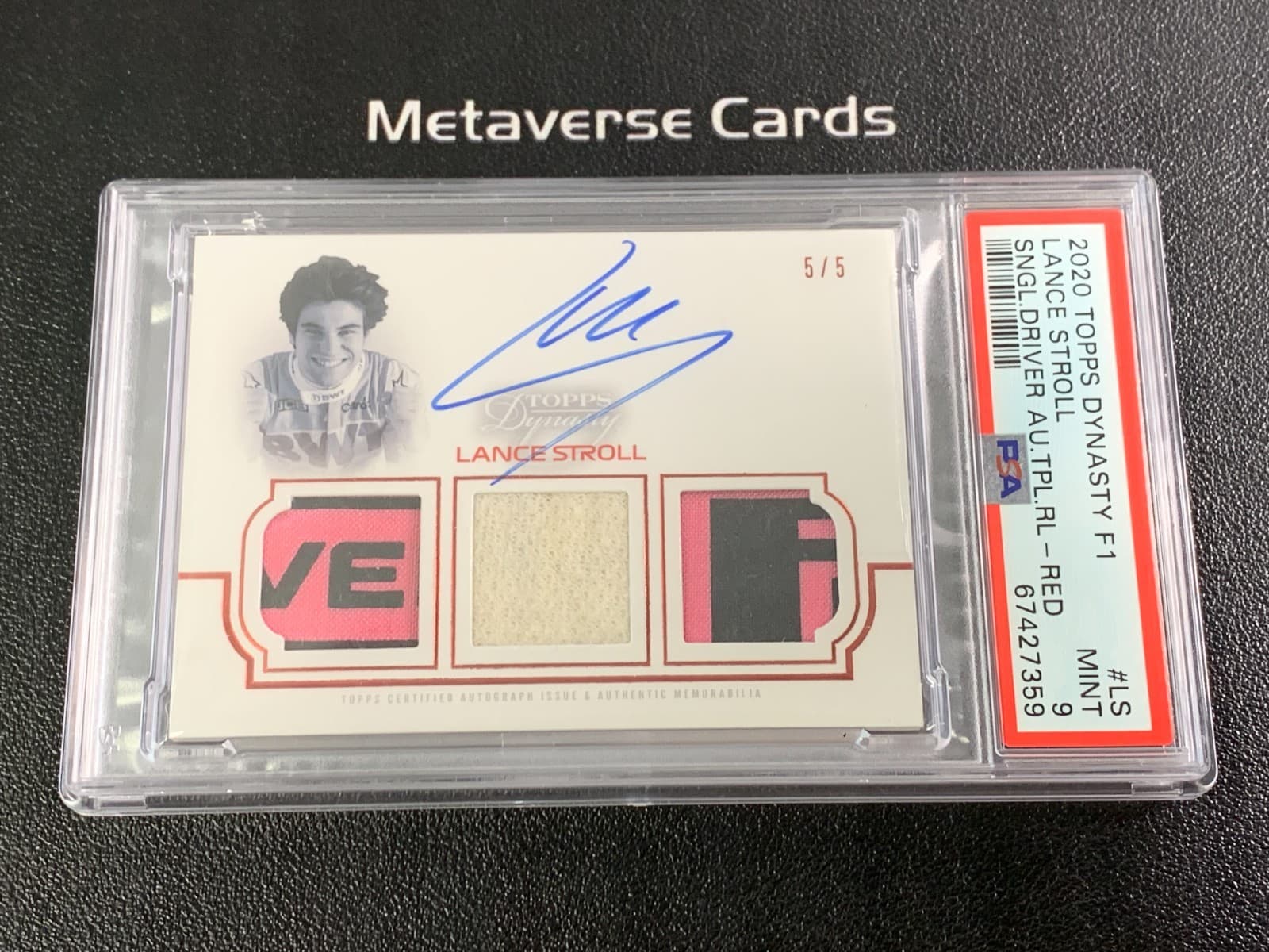 2020 Topps Dynasty F1 Lance Stroll Red Triple Relic Patch Auto 5/5 1/1 SSP PSA 9