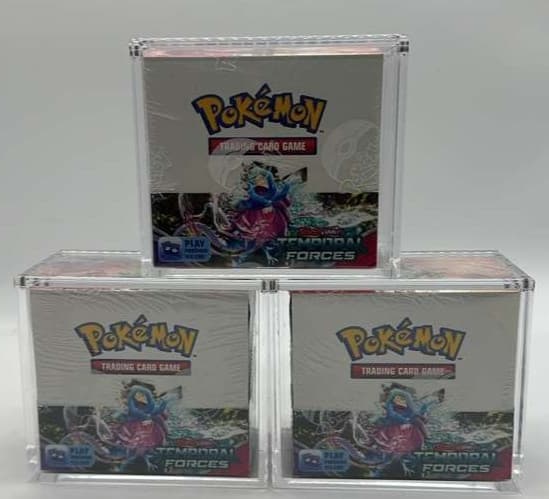 Lot (3) Pokemon TCG SV05 Temporal Forces Booster Boxes SEALED/NEW w/ Acrylic
