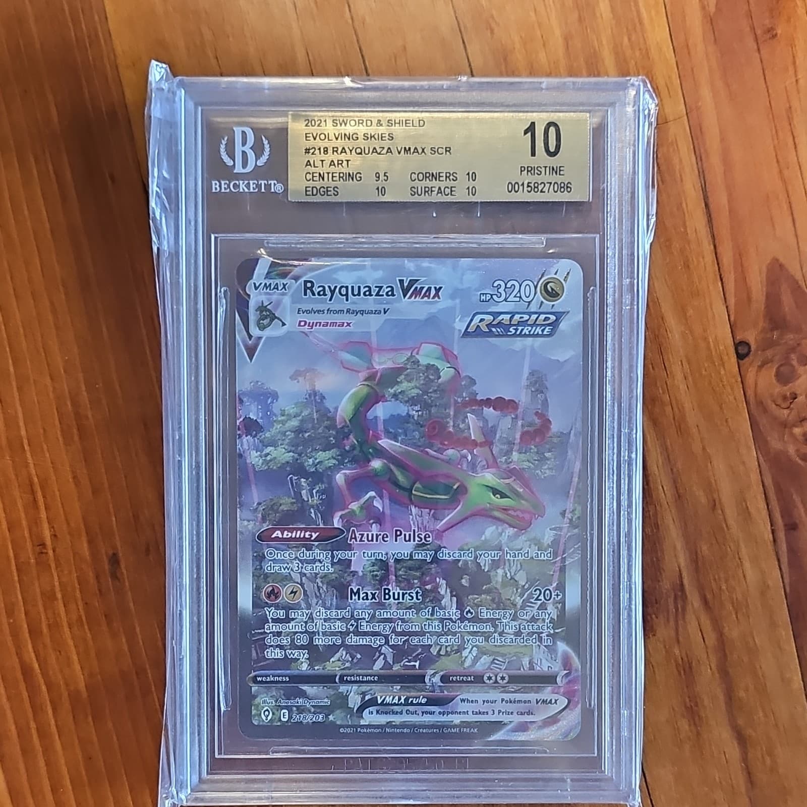 Pokemon Rayquaza VMAX 218/203 Evolving Skies Alt Art Secret Holo BGS 10
