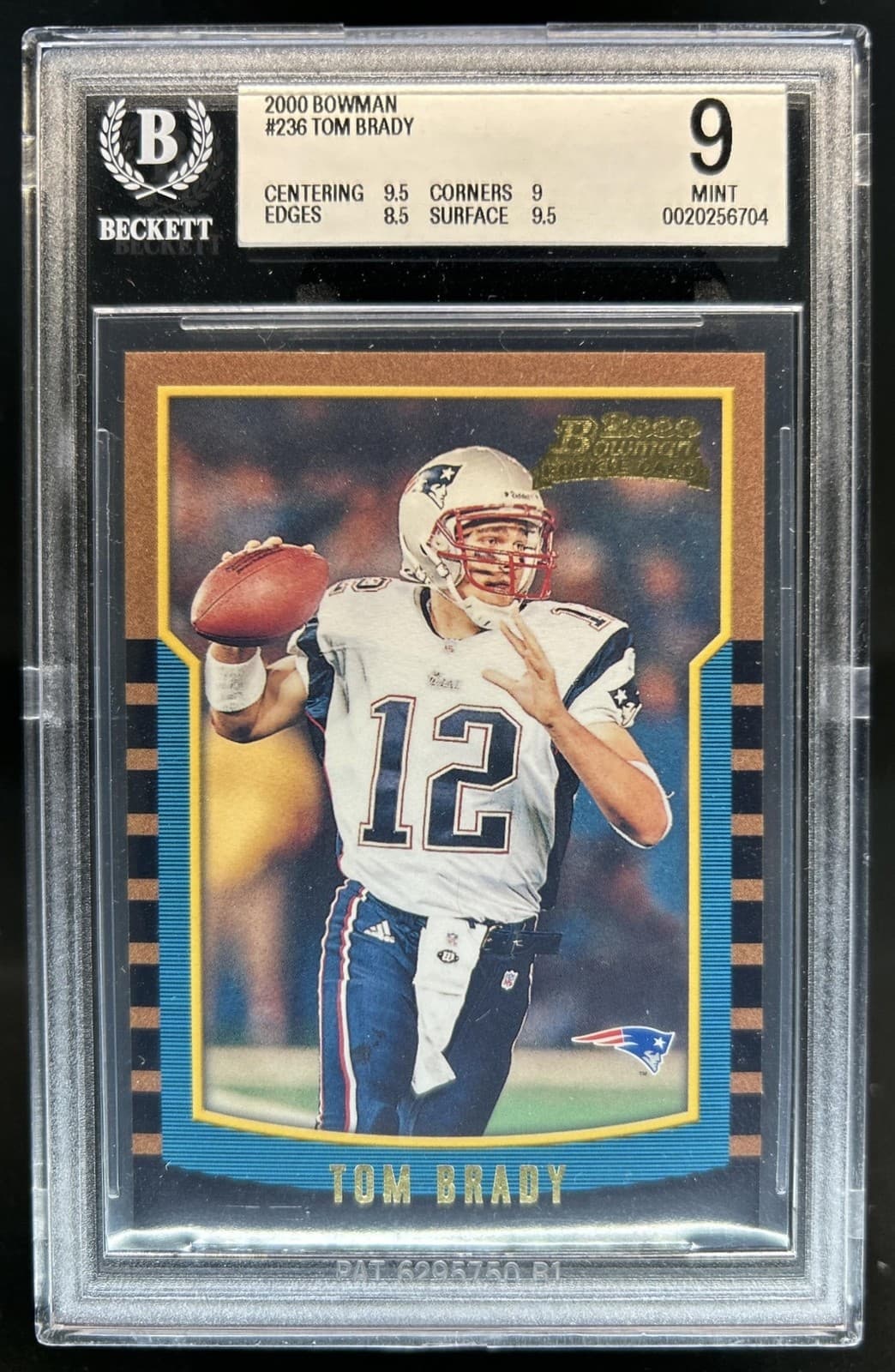 2000 Bowman Tom Brady Rookie RC #236 Patriots BGS 9