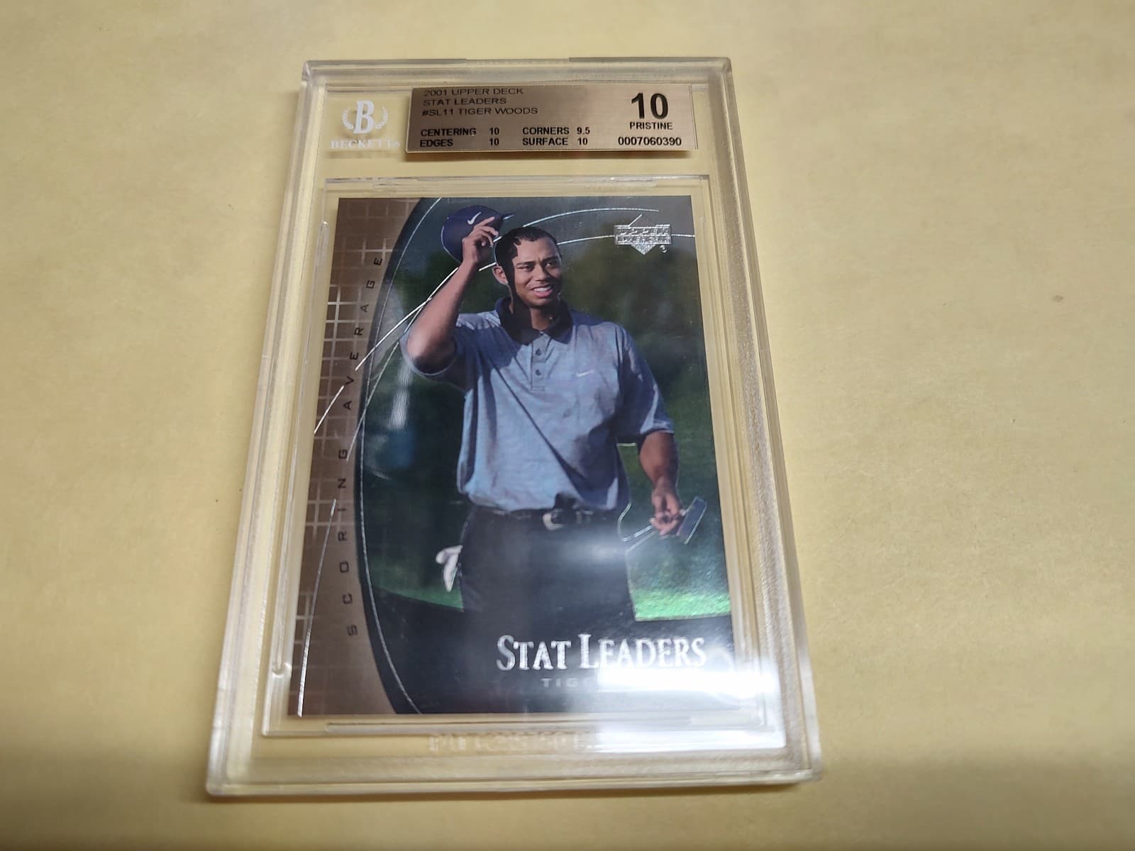2001 Upper Deck Stat Leaders SL11 Golf Tiger Woods BGS 10 PRISTINE 10 10 10 9.5