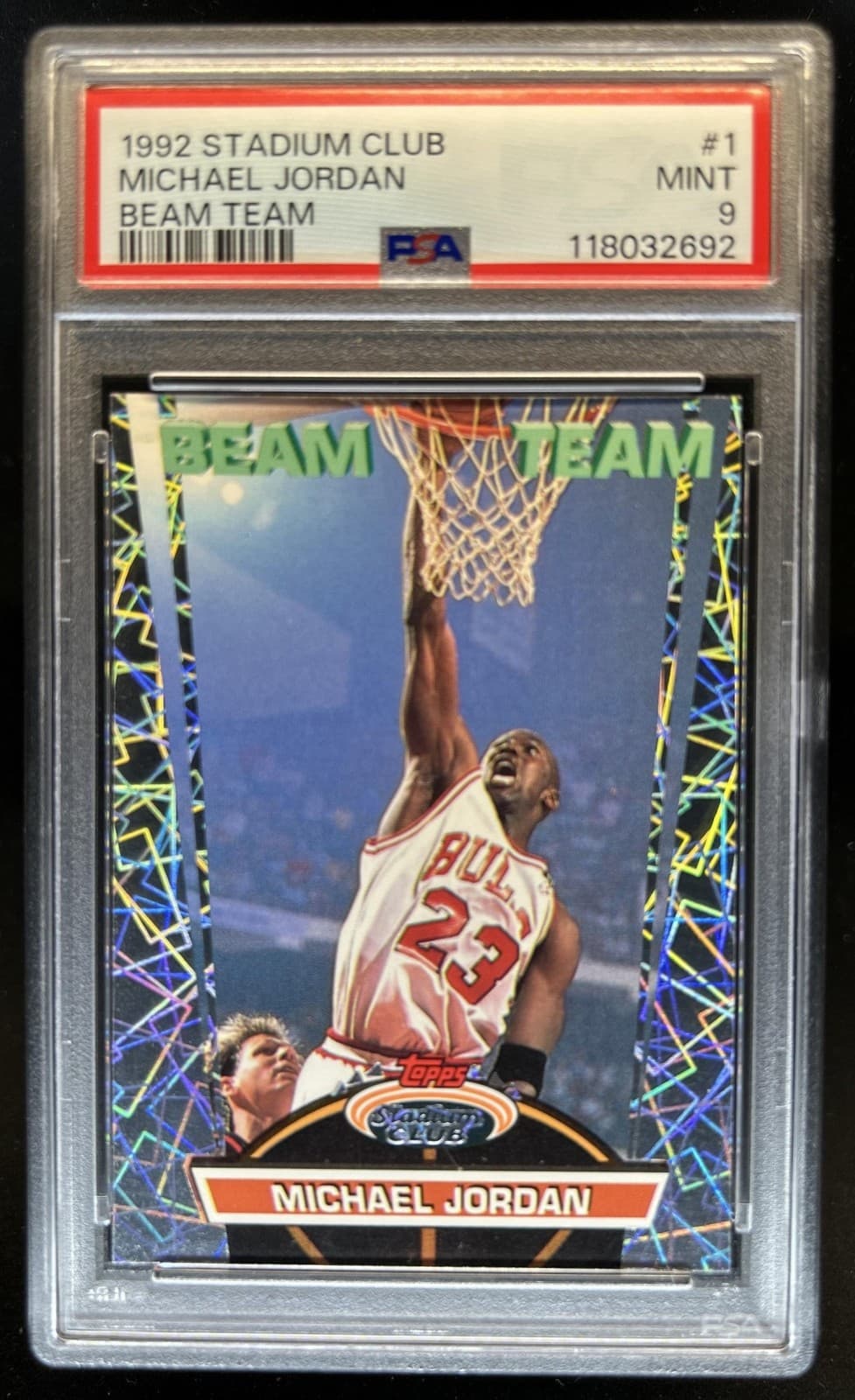 1992-93 Topps Stadium Club Michael Jordan Beam Team #1 Bulls PSA 9
