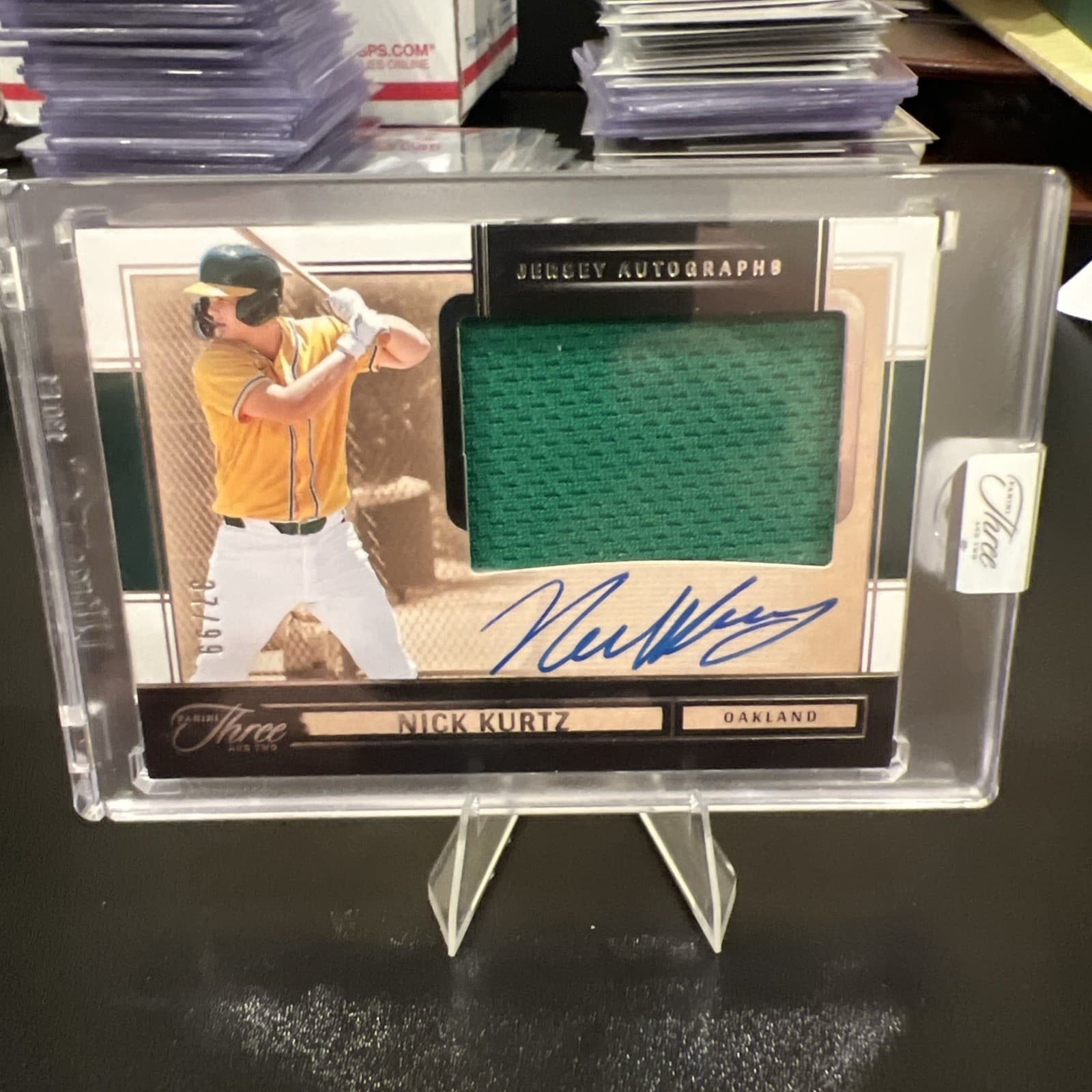 2025 Panini Three And Two Nick Kurtz Auto /99 Mem Patch Oakland Athletics RPA