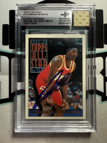 Dominique Wilkins 1993-94 Topps Gold Game Used Jersey Swatch On-Card Patch Auto