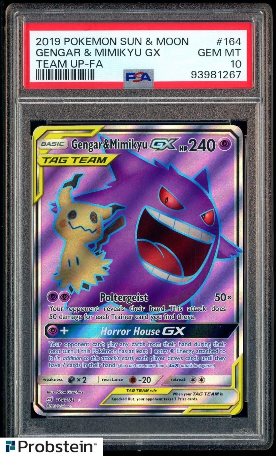 2019 Pokemon Sun & Moon Team Up #164 FA Gengar & Mimikyu GX PSA 10 GEM MINT