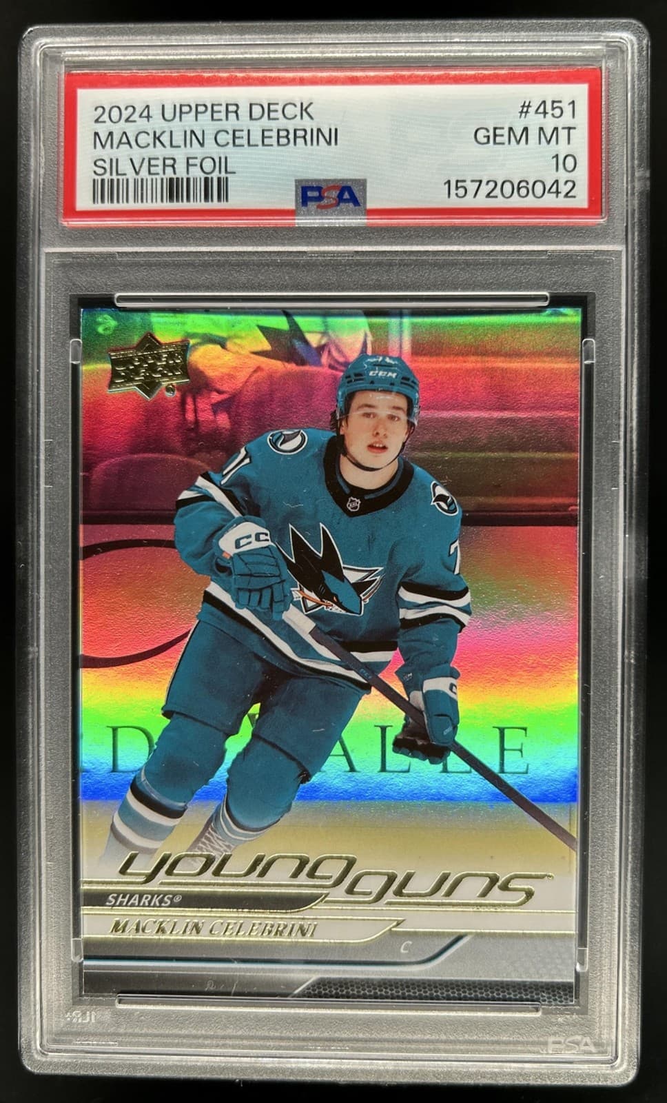 2024-25 Upper Deck Macklin Celebrini Silver Foil Young Guns RC #451 PSA 10