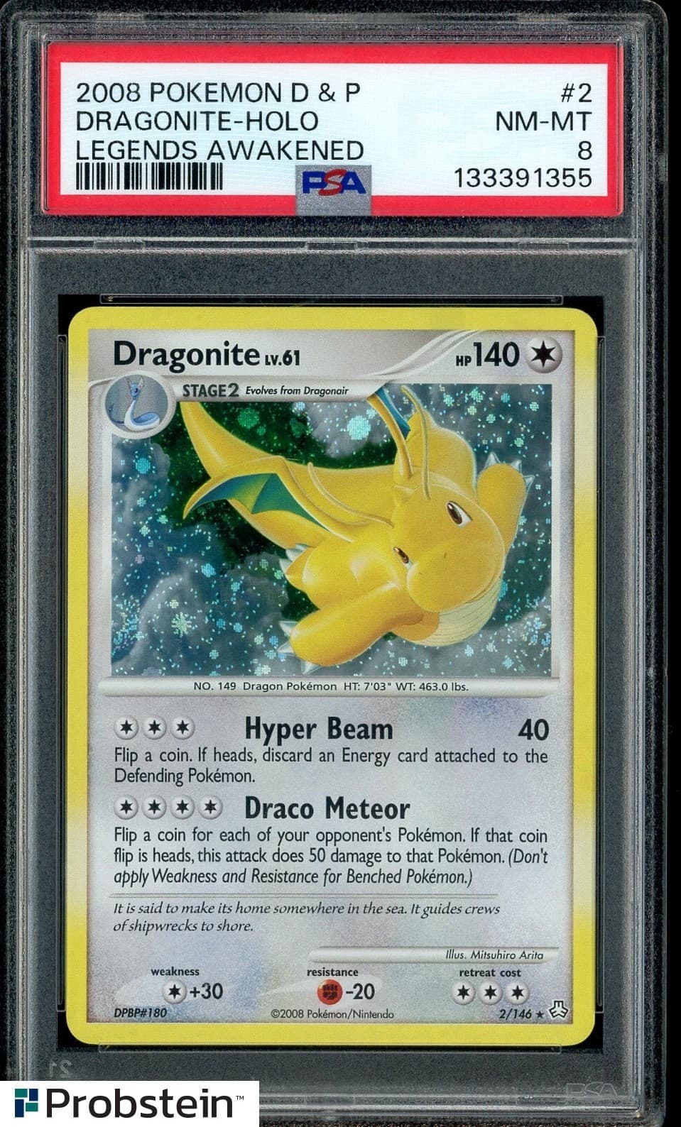 2008 Pokemon Diamond & Pearl Legends Awakened #2 Dragonite Holo Psa 8 Nm-Mt