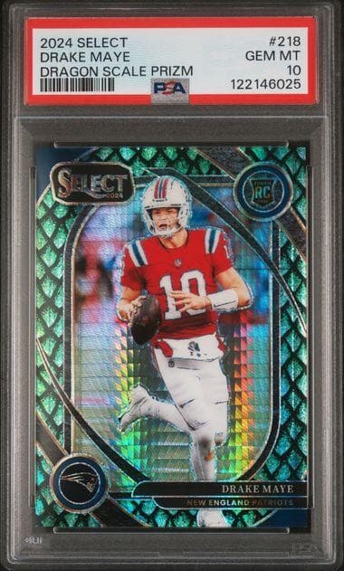 2024 Panini Select Drake Maye Dragon Scale Prizm Rookie /81 #218 PSA 10
