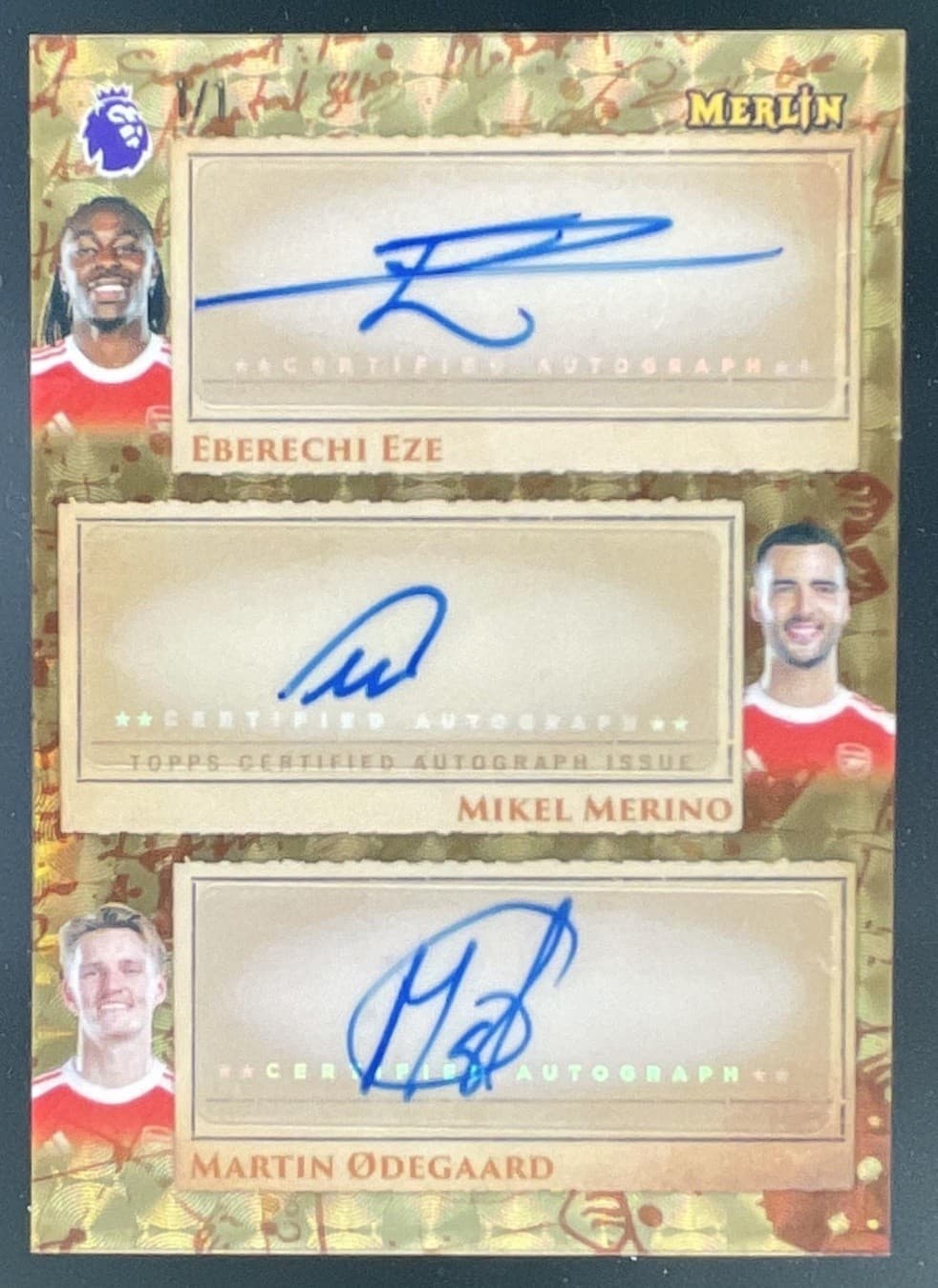 2026 Topps Merlin PL Odegaard Eze Merino Spellbinding Trio Auto SuperFractor 1/1