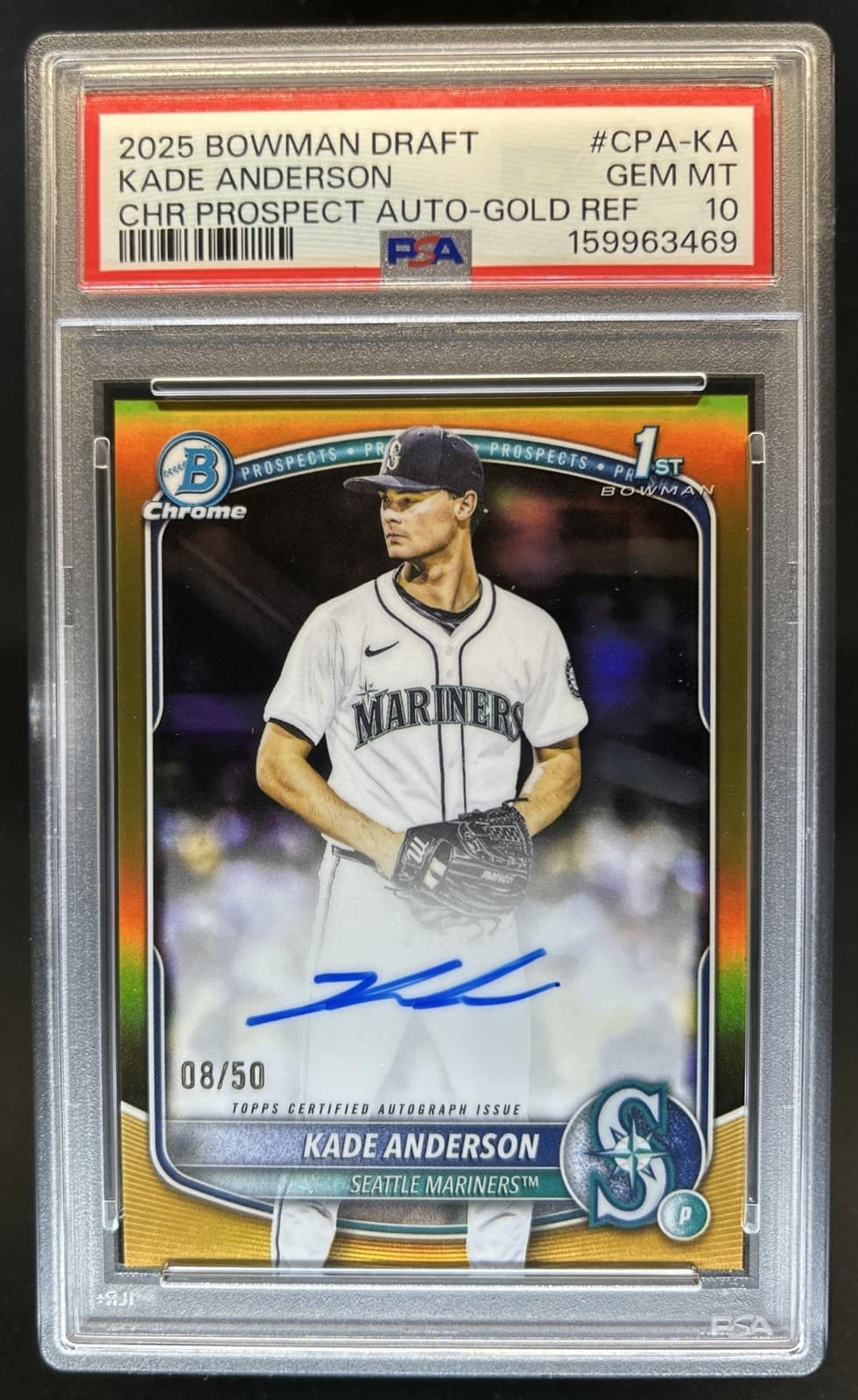 2025 Bowman Draft Kade Anderson Chrome Auto Gold Refractor 1st #/50 PSA 10